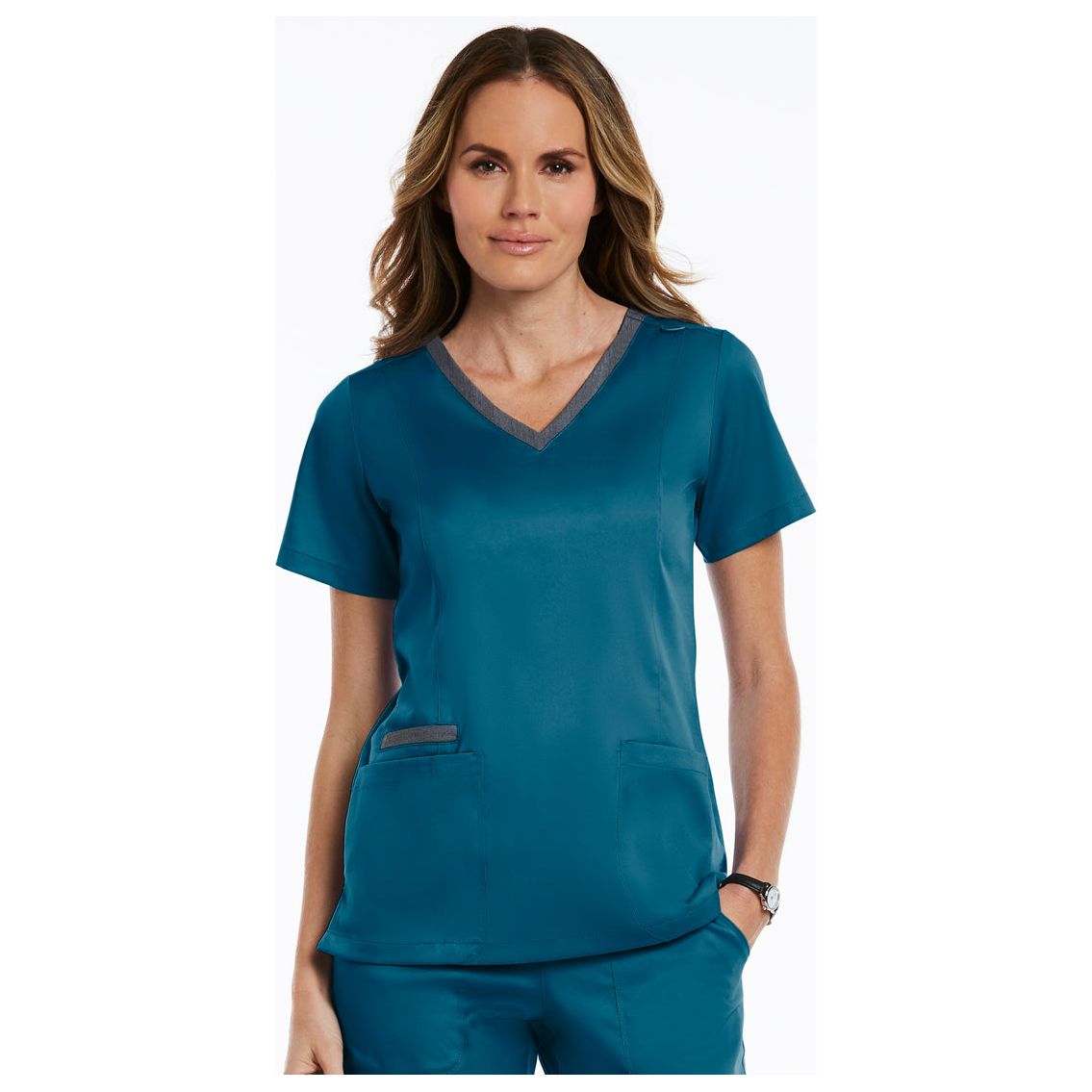 Maevn Matrix Women's Contrast Double V-Neck Top