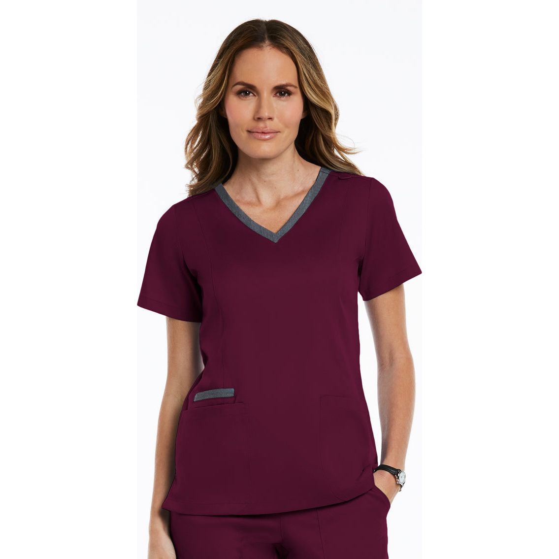 Maevn Matrix Women's Contrast Double V-Neck Top