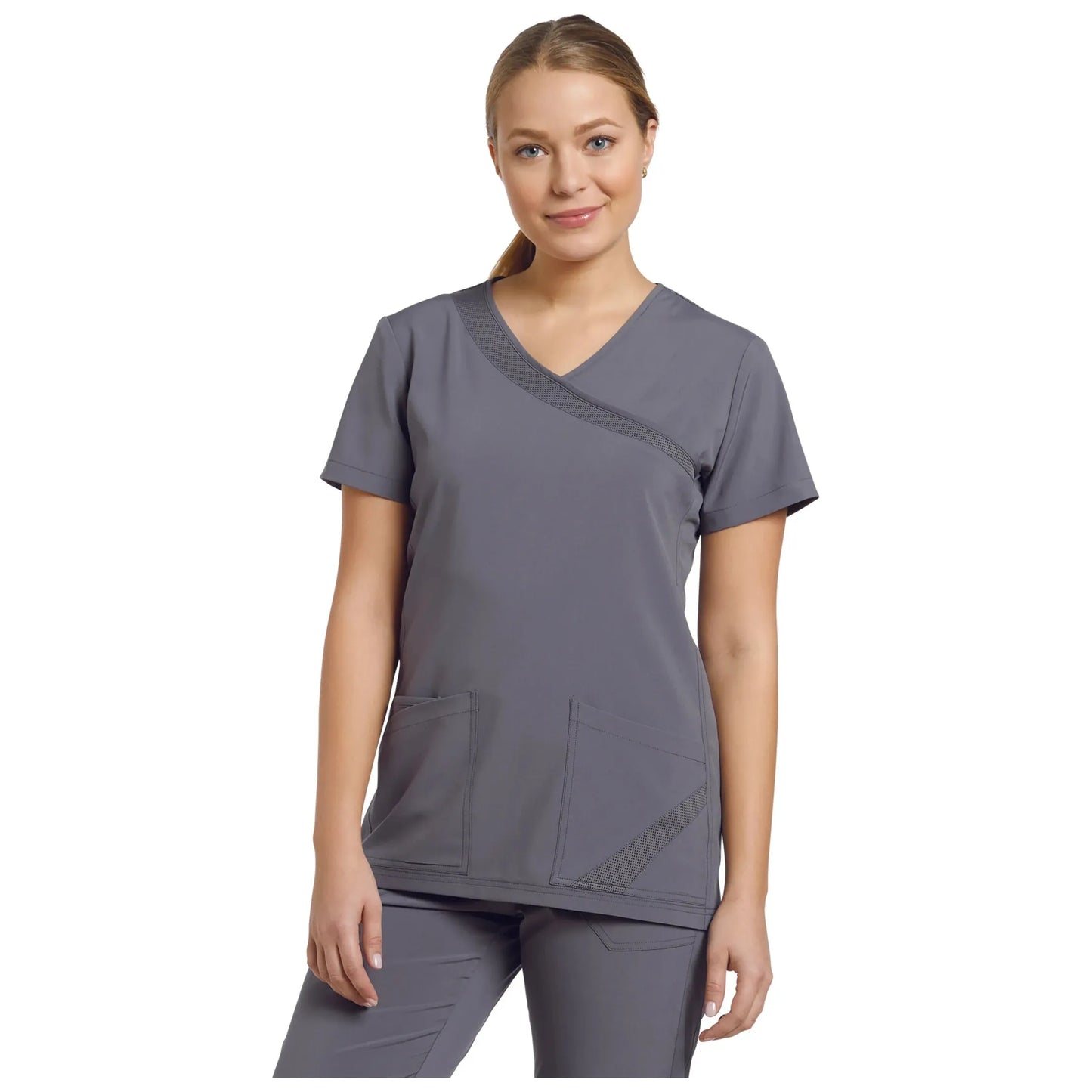 Scrub Mock Wrap Solid Top WhiteCross Fit 748 SALE