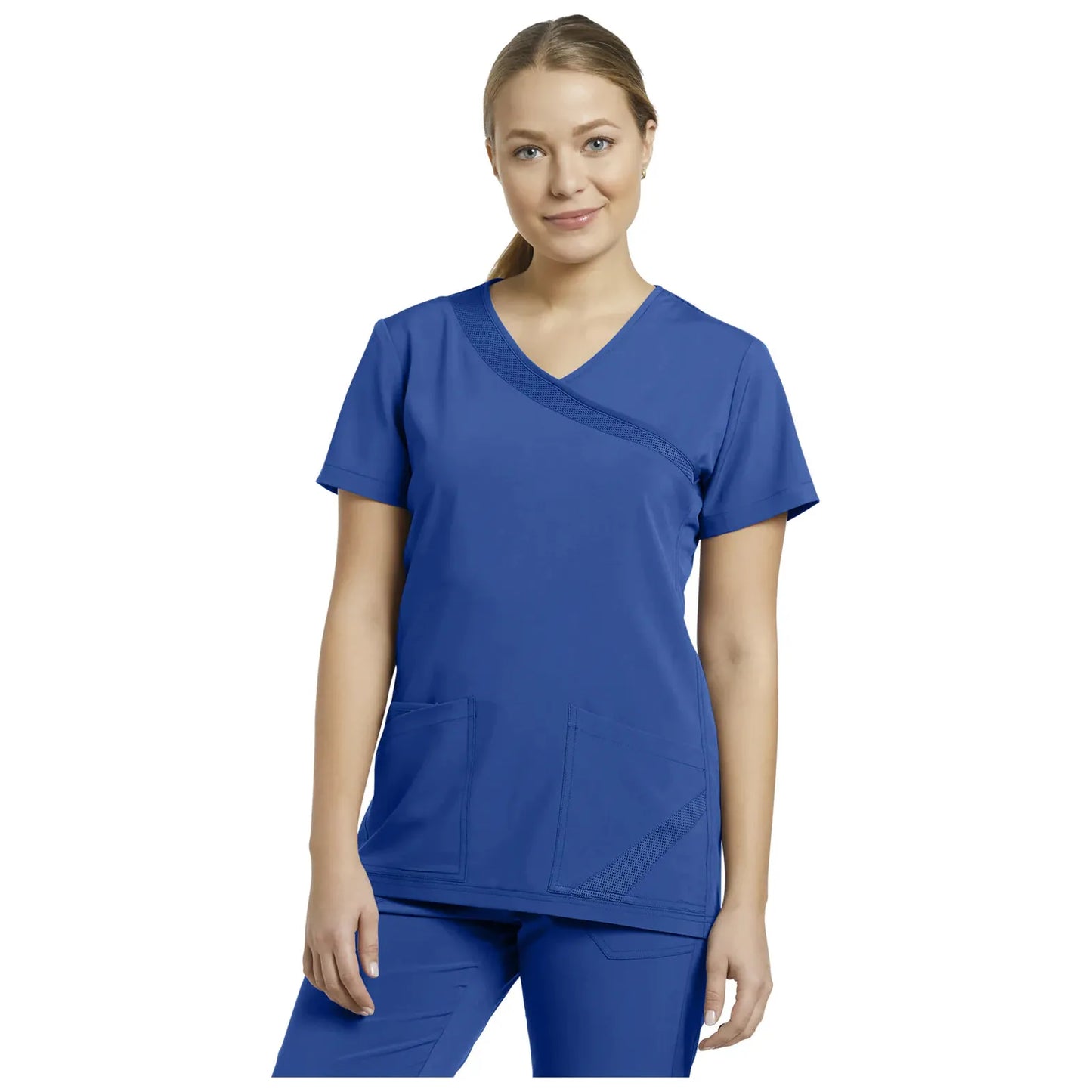 Scrub Mock Wrap Solid Top WhiteCross Fit 748 SALE