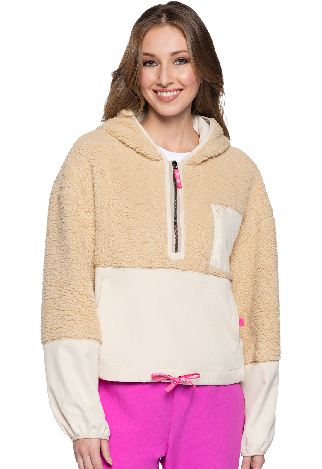 Two-Tone Sherpa Hooded Zip Pullover