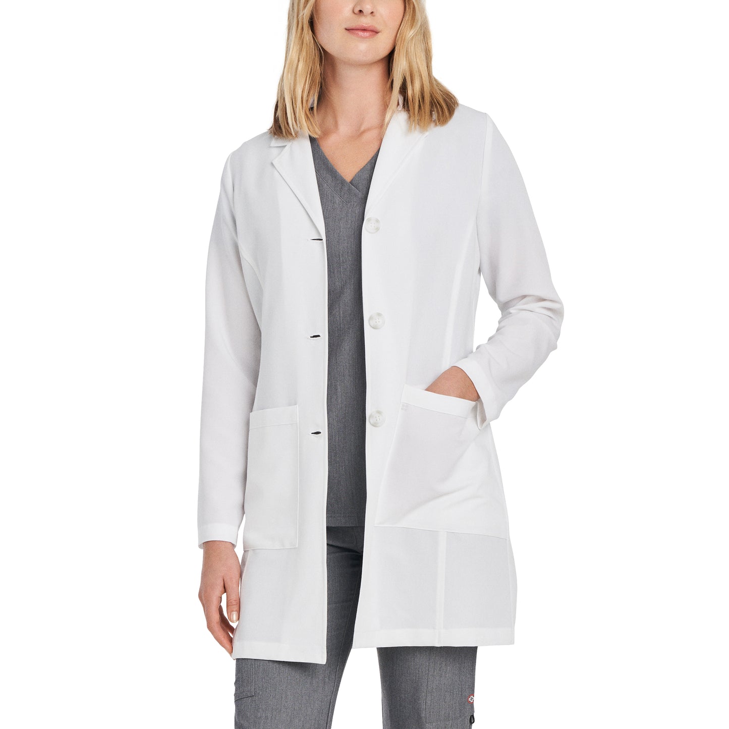 White Cross V-Tess Women's 4-Pocket Mid-Length Tablet White Coat