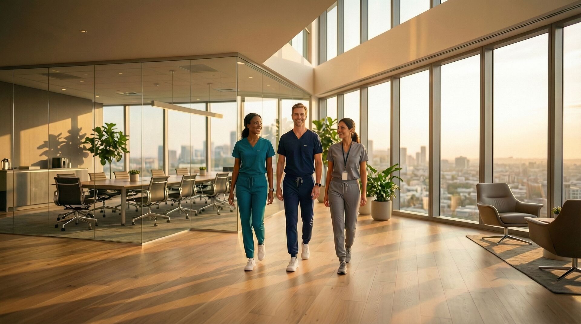 Healthcare professionals in medical scrubs